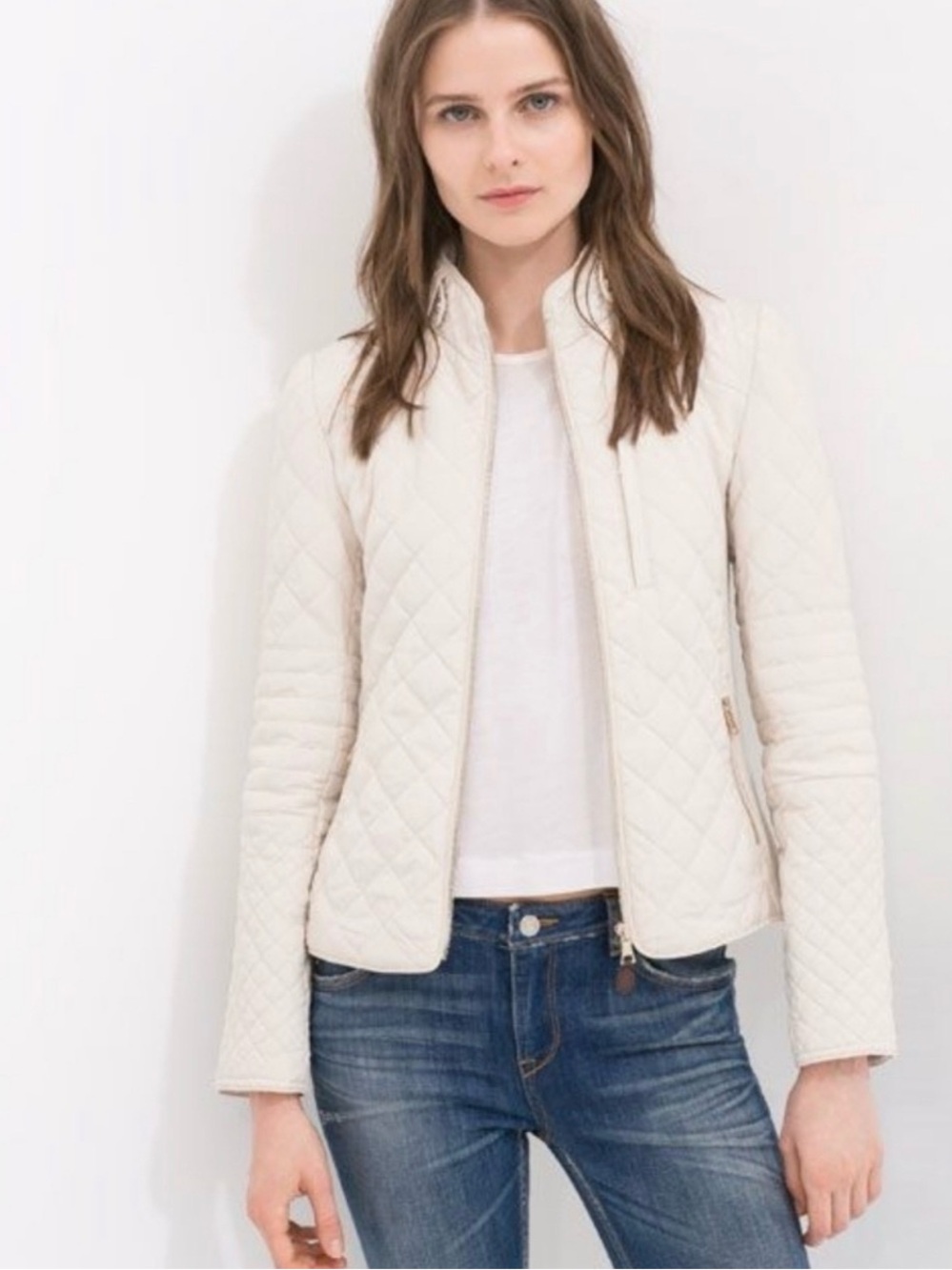 Zara Cream Quilted Bomber Jacket